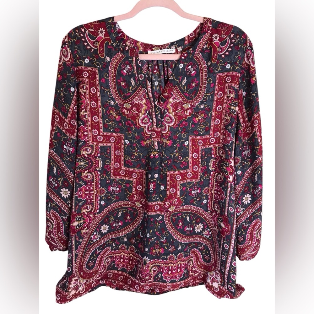 Women’s Violet & Claire 3/4 Sleeve Paisley Shirt Sz XL Country Artsy Boho